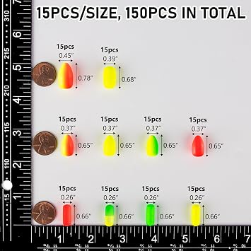 Alwonder 150-Pack Fishing Floats Bobbers Bullet Cylindrical Foam Rig Floats Pompano Surf Ice Fly Fishing Trolling Fish Finder Rigs Float Strike Indicators for Bass Trout Walleye Crappies Redfish