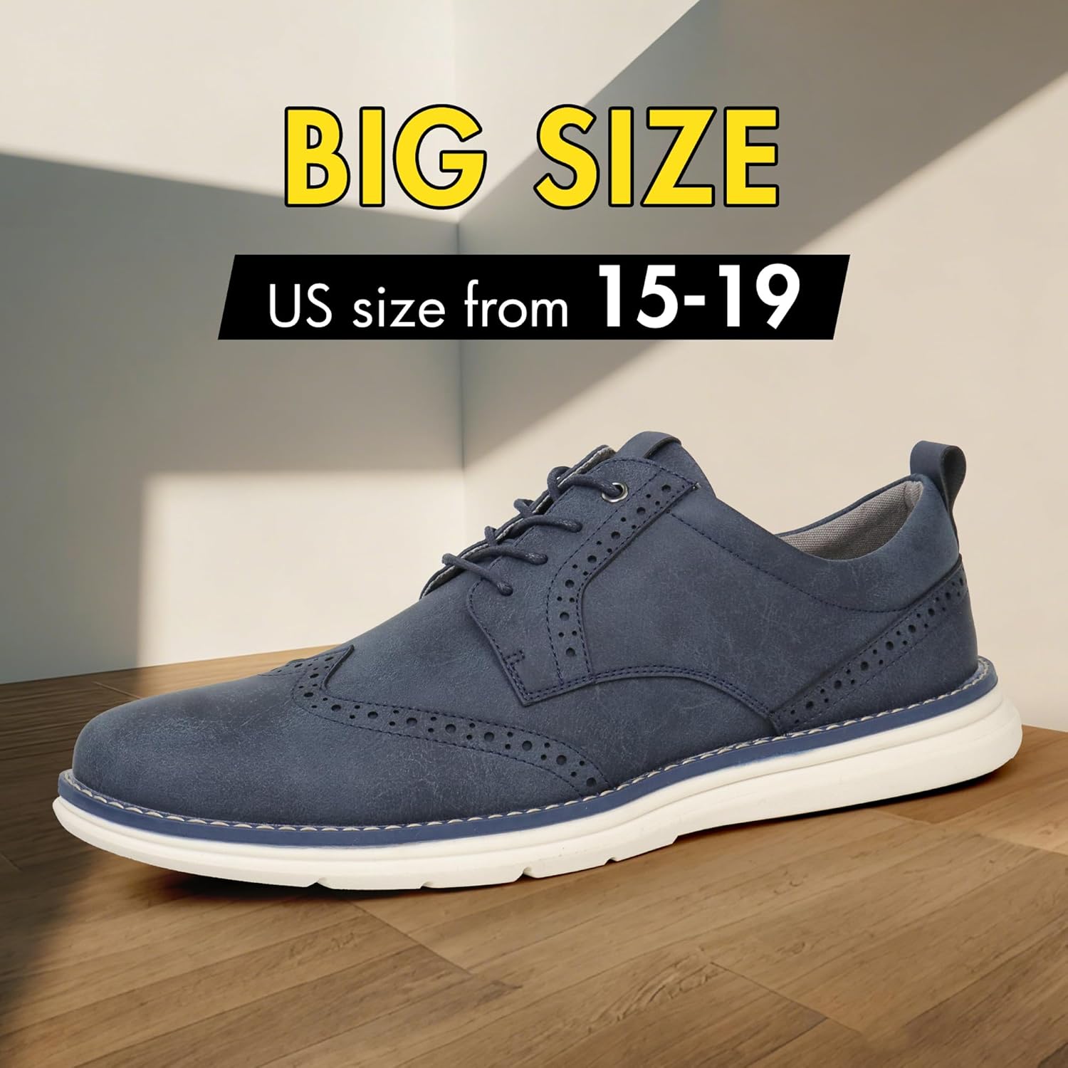 Hawkwell Plus Men's Plus Size Wingtip Oxford Shoes Classic Brogue Dress Shoes Business Office Shoes US Sizes 15 16 17 18 19 - Image 5