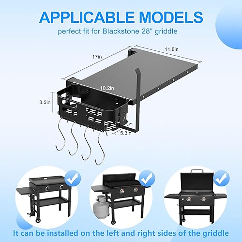 Vista 8 de Estante lateral plegable para parrillas Blackstone de 28 pulgadas, mesa auxiliar grande con soporte para toallas de papel, 4 ganchos