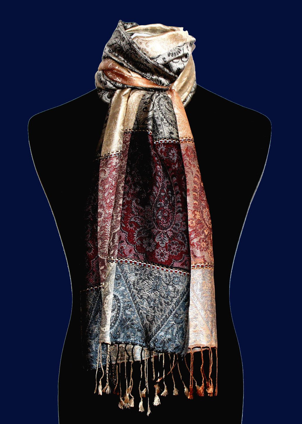 LORENZO CANA Pashmina di lusso, Sciarpa da donna in tessuto jacquard, 100% seta, 70 x 190 cm, modello Paisley, sciarpa di seta, pashmina di seta, colori armonici, 78079