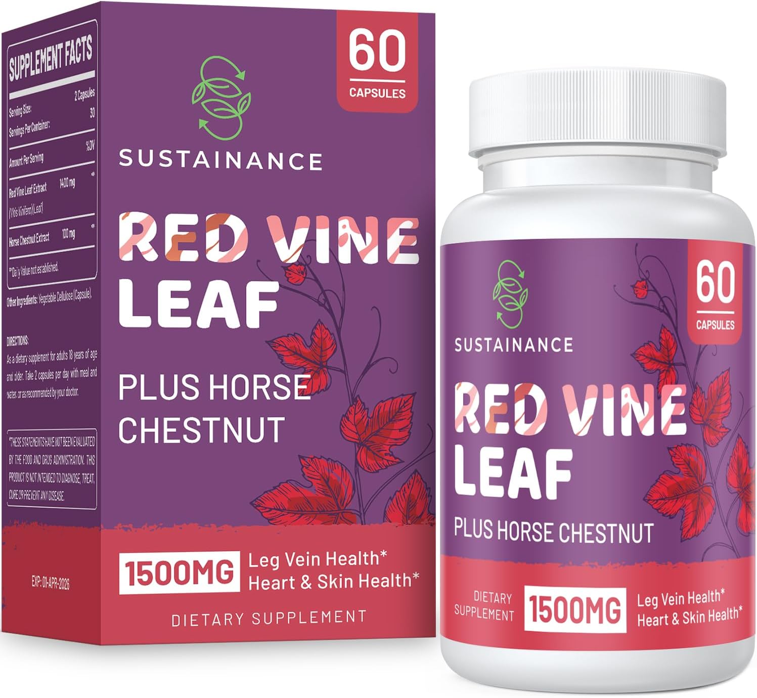 SUSTAINANCE Red Vine Leaf Extract 1400mg & Horse Chestnut