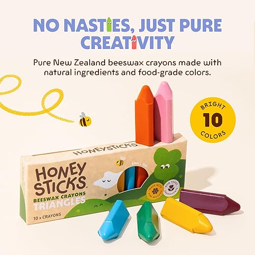 Miniatura 2 de Honeysticks - Ceras triangulares (paquete de 10) - 100% cera de abejas pura, colores de grado alimenticio, ceras no tóxicas para bebés, niños