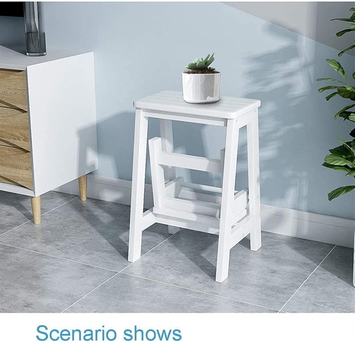 Modern Simple Folding Step Stool, Non-Slip Multi-Function Library Bedroom Living Room Wooden 2-Step Ladder Easy to Store Stepladder (B)