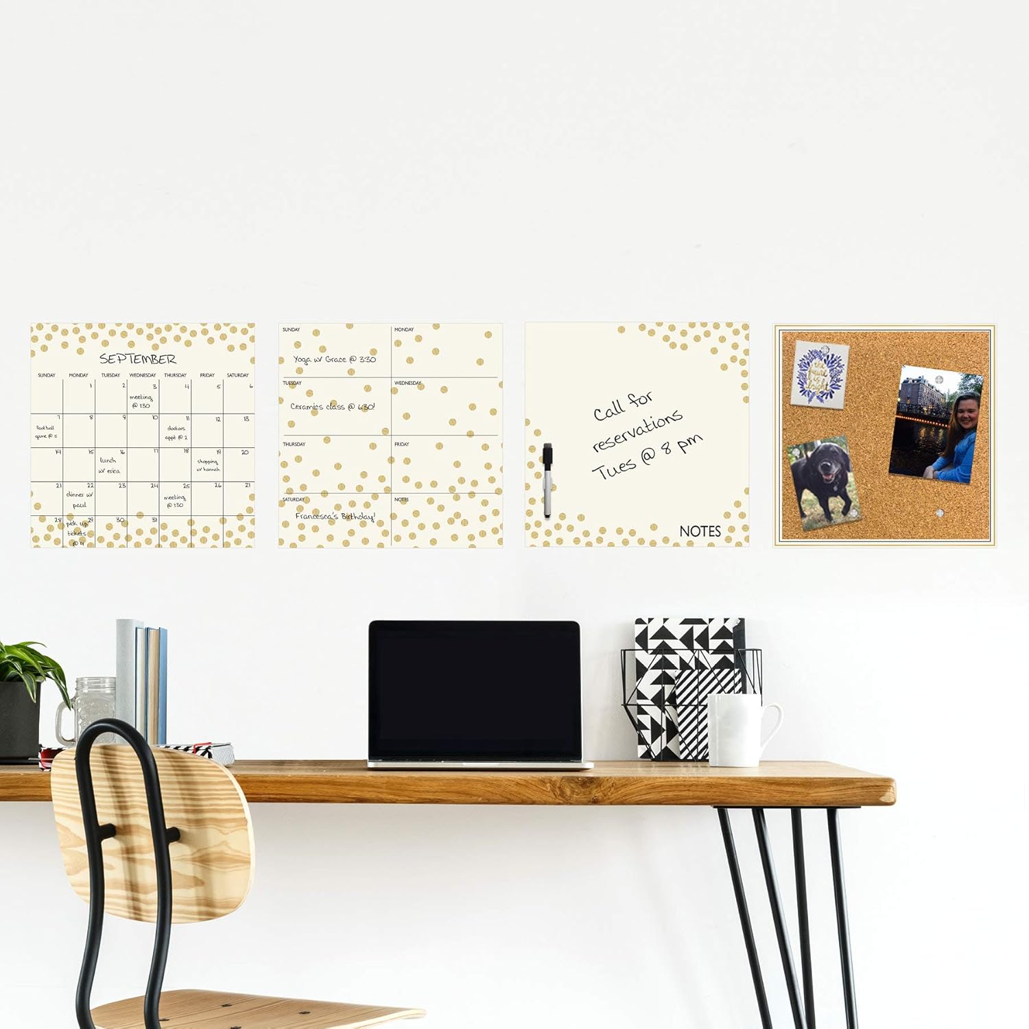 Wall Pops WPE1503 Gold Confetti Organization Kit, White & Off-White