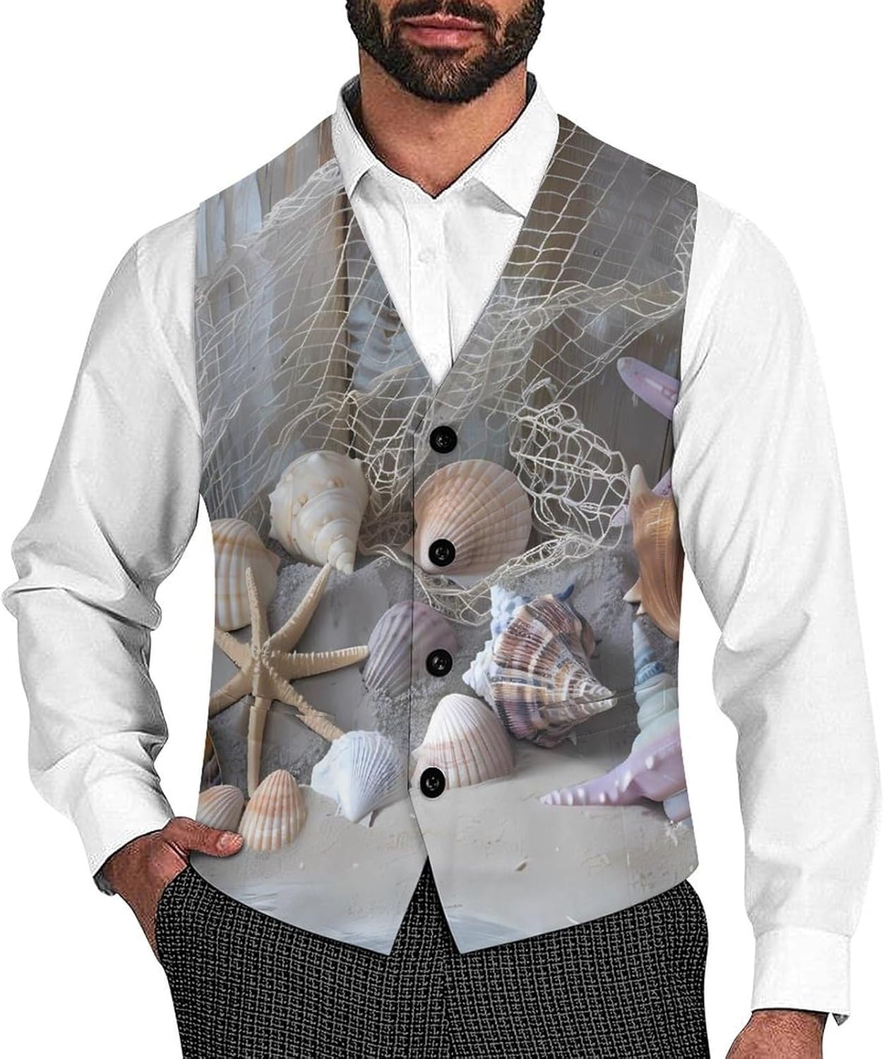 Starfish Shell on Teal Board Novelty Men's Suit Vest Casual Formal Dress Vests Business Waistcoat