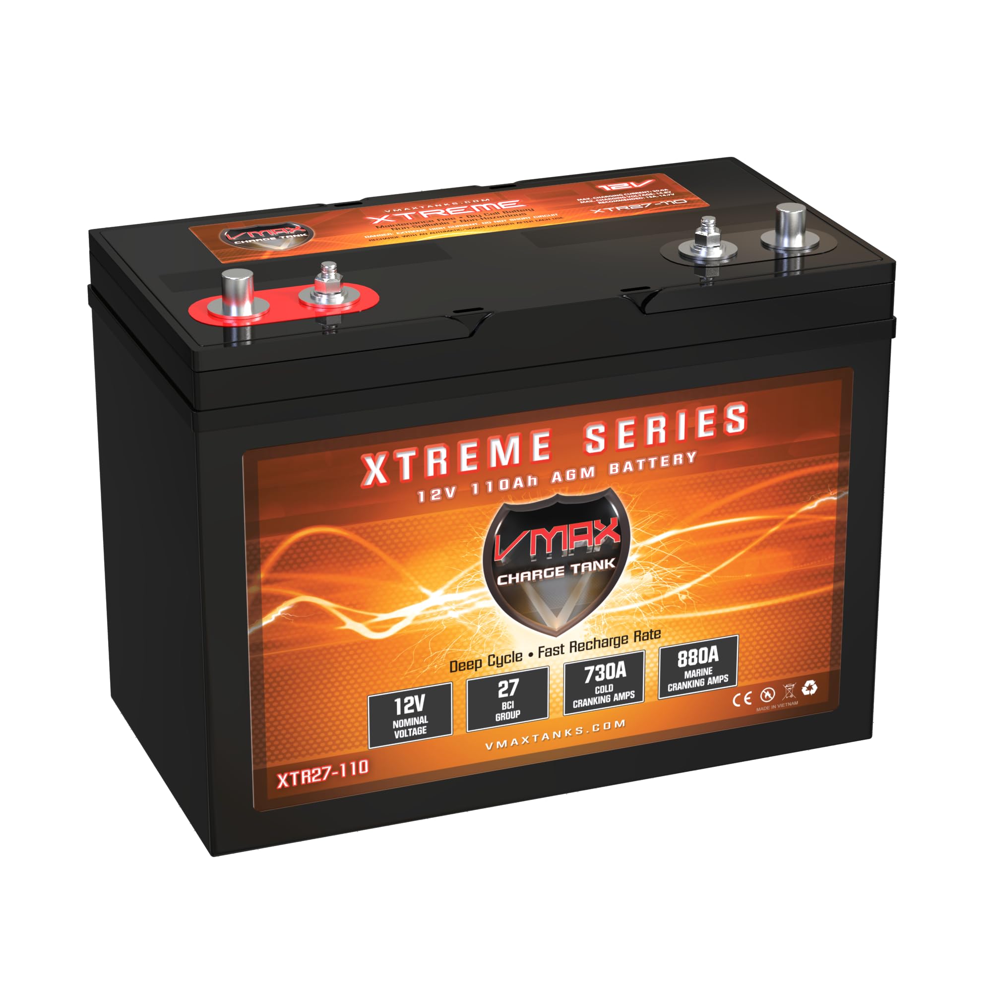 VMAX XTR27-110 compatible with Suntracker pontoon & trolling motor marine deep cycle battery