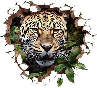 CVANU 3D Leopard Car Sticker| Broken Wall Look Vinyl Decal, Waterproof Self-Adhesive for Car, Bike, Laptop (5.5 x 5.5 Inch) Price In India