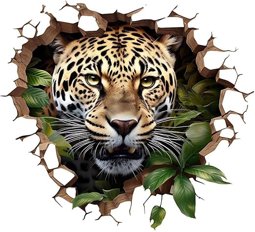 CVANU 3D Leopard Car Sticker| Broken Wall Look Vinyl Decal, Waterproof Self-Adhesive for Car, Bike, Laptop (5.5 x 5.5 Inch)