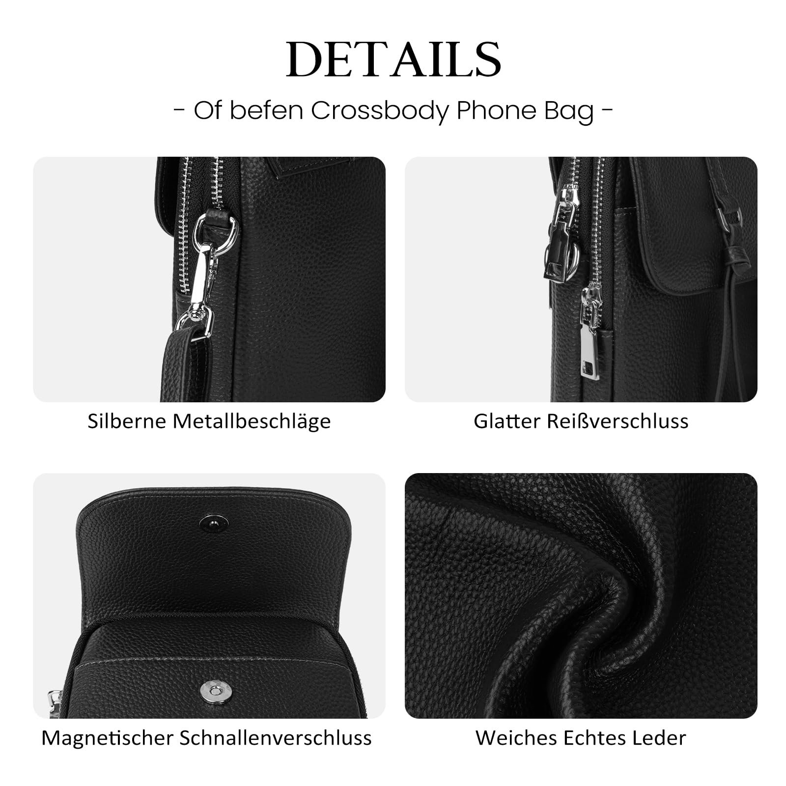 befen Echtleder Handytasche zum Umhängen Damen, RFID-Blockierung Handy Umhängetasche Damen Klein Handtasche Leder, Handytasche mit Geldbörse zum Umhängen, Crossbody Bag mit Verstellbar Schultergurt
