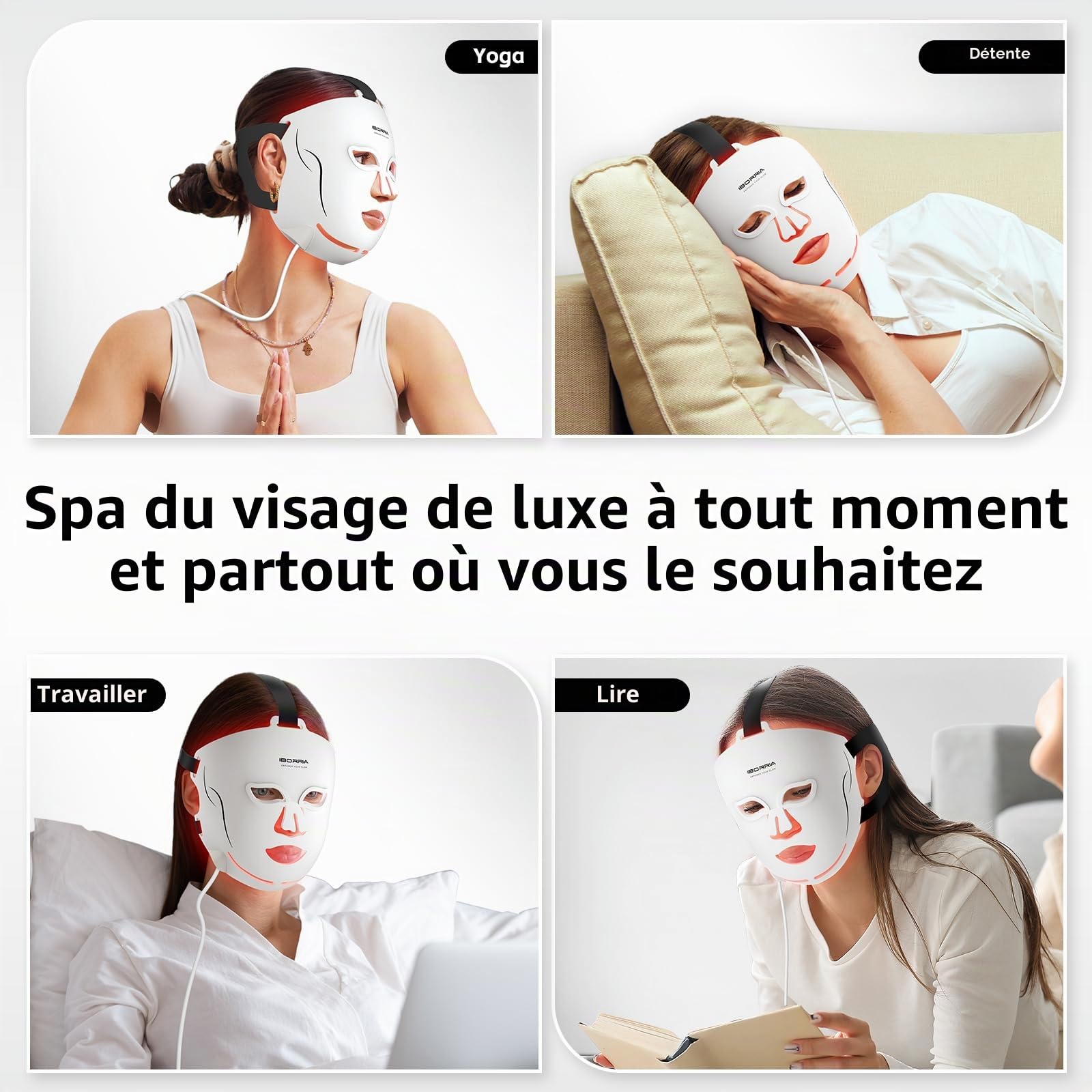 Masque Visage LED, Luminothérapie Infrarouge Proche de la Mâchoire | Masque Facial Beauté avec 400 LEDs Rouge & Bleu & Jaune, Soins de la Peau à Domicile et en Voyage, 3 Modes avec Télécommande