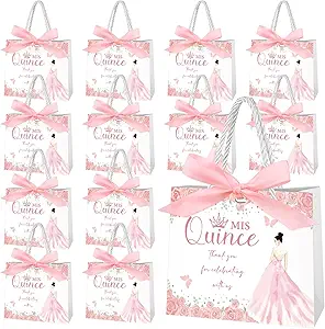 FIONUPI 36 Sets Mini Quinceanera Party Favors for Guests Recuerdos Para 15 Años Quinceañeras Gifts Bags Bulk White Pink Small Thank You Bags Goodie Boxes for Sweet 15 Birthday Adult Decorations