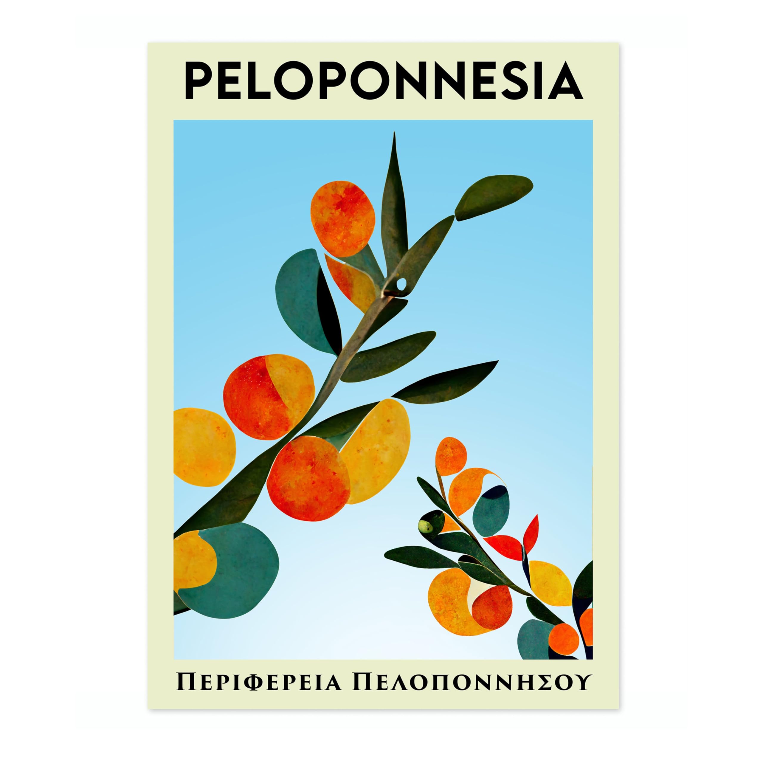 Peloponnesia Fruit Market Poster Kitchen Wall Decor Print Abstract Colourful Wall Art Food Travel Bedroom Artwork Picture, A2 (Print Only) - 59.4x42cm