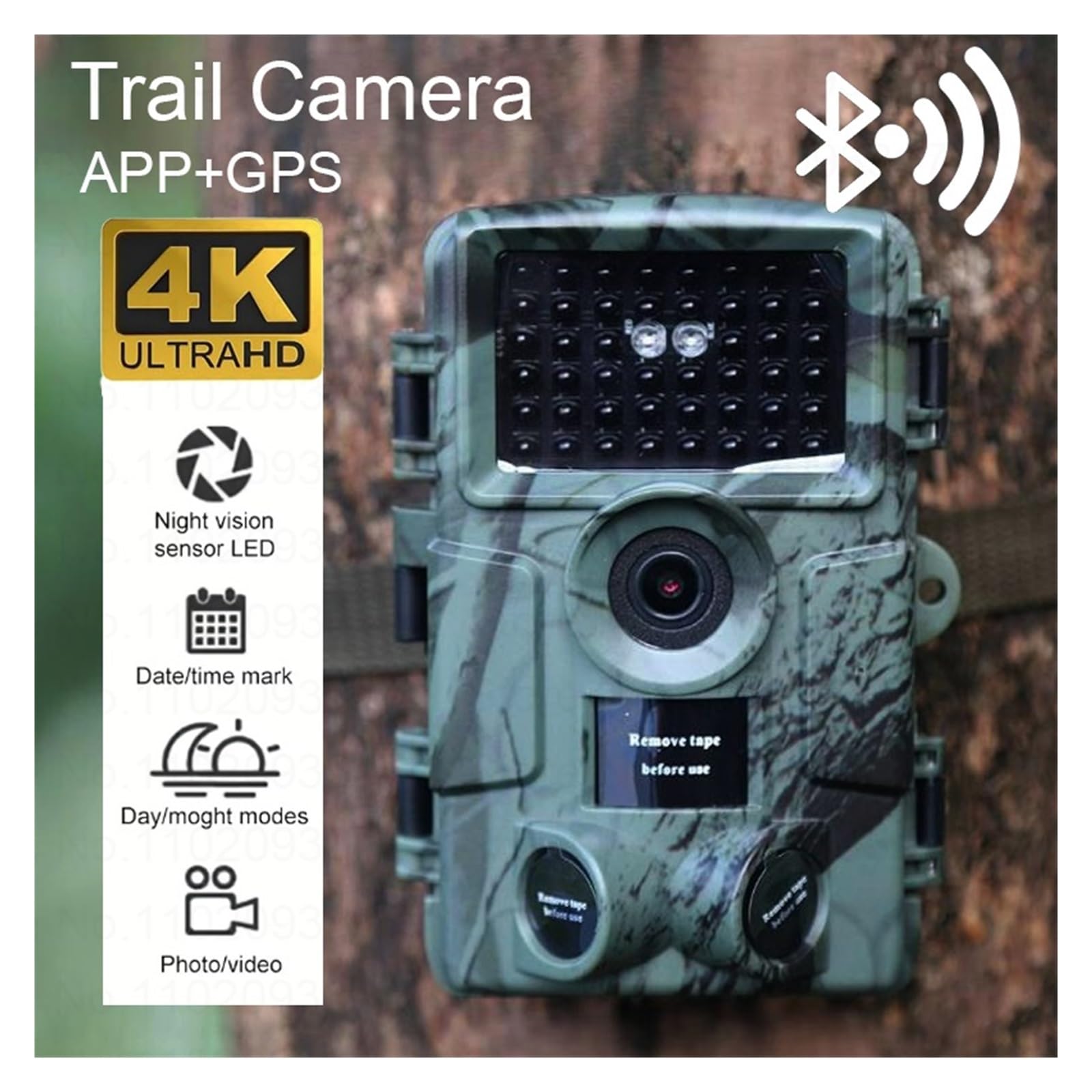 Kamery Myśliwskie 60MP 4K Aplikacja Bluetooth GPS Z Noktowizorem Na Podczerwień 940nm Dzika Kamera Zewnętrzna Monitorowanie Dzikiej Przyrody PR4000 WyraźNe Obrazy I Filmy(128G Card)