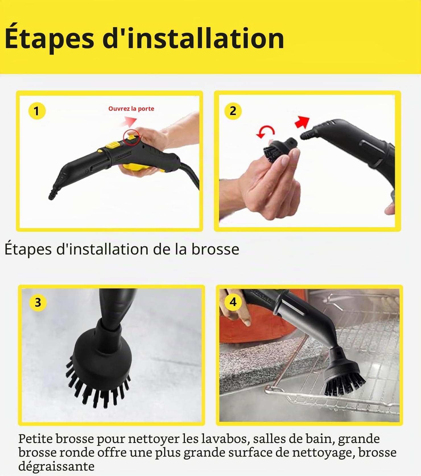 Lot de 14 accessoires pour nettoyeur vapeur Karcher SC1 SC3 SC5 SC4 SC2 Accessoires de rechange pour buse manuelle, avec buse allongée, buse incurvée, brosse ronde, suceur plat