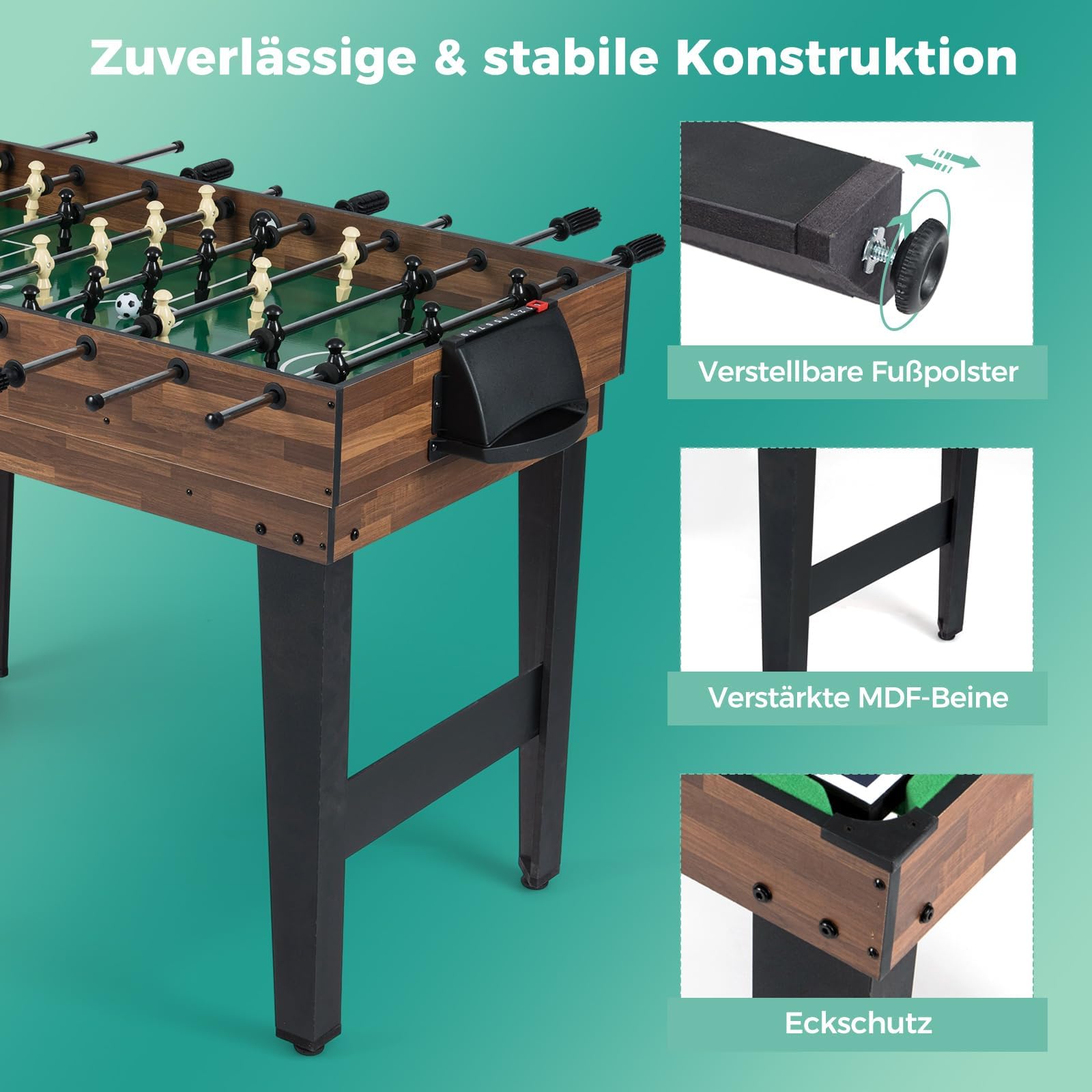 COSTWAY Wielofunkcyjny stół do gier 10 w 1, stół wielofunkcyjny z piłkarzykami, hokejem, bilardem, shuffleboardem, kręgielnią i 4 grami planszowymi, stół kombi, drewniany pokój zabaw, stół do gry w