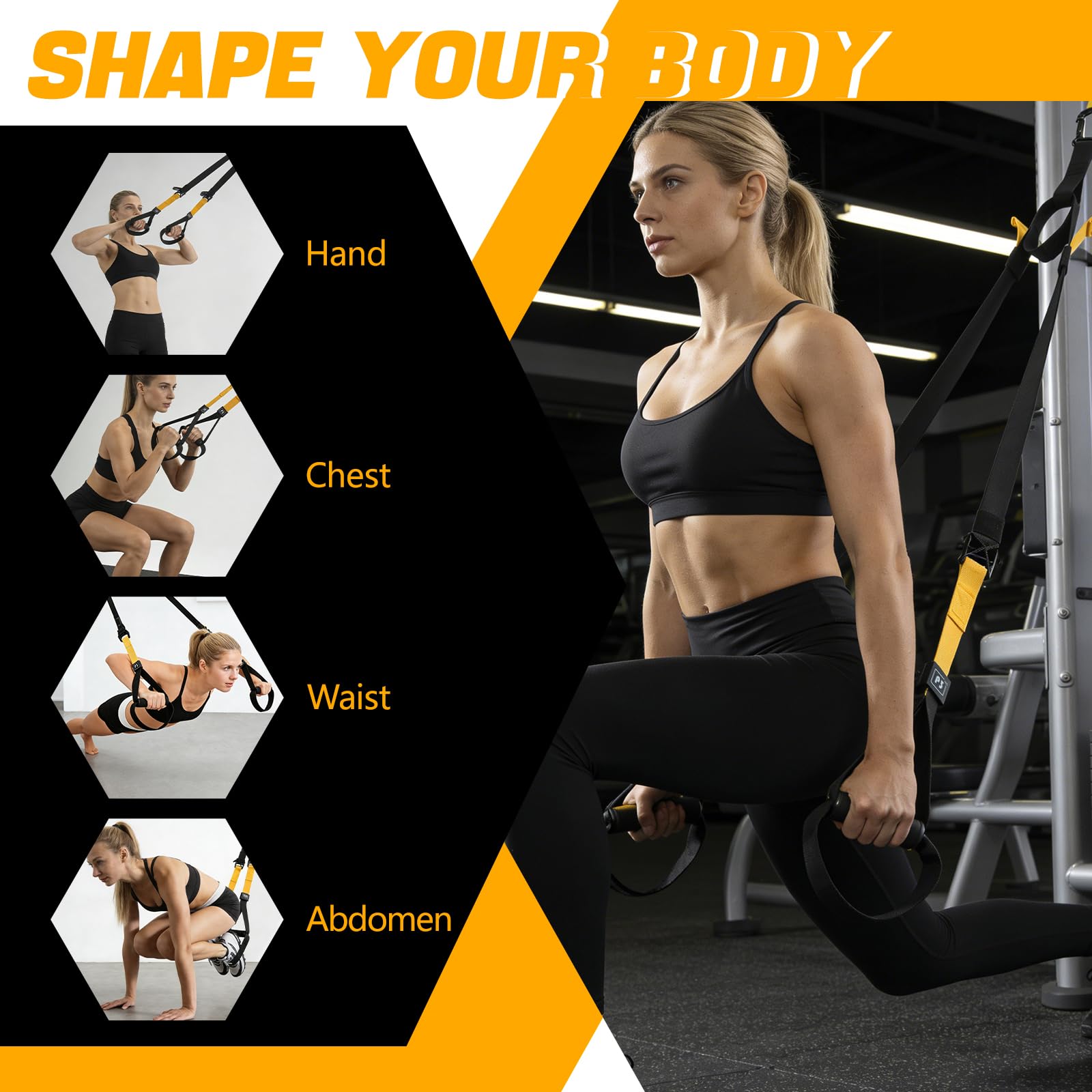 Sangles de Suspension Kit d'entraînement, Sangle Musculation,Sangles Trainer, Ensemble d'Entraînement Avec Ancrage de Porte Réglable pour Exercice Complet du Corps, capacité de charge de 400 kg