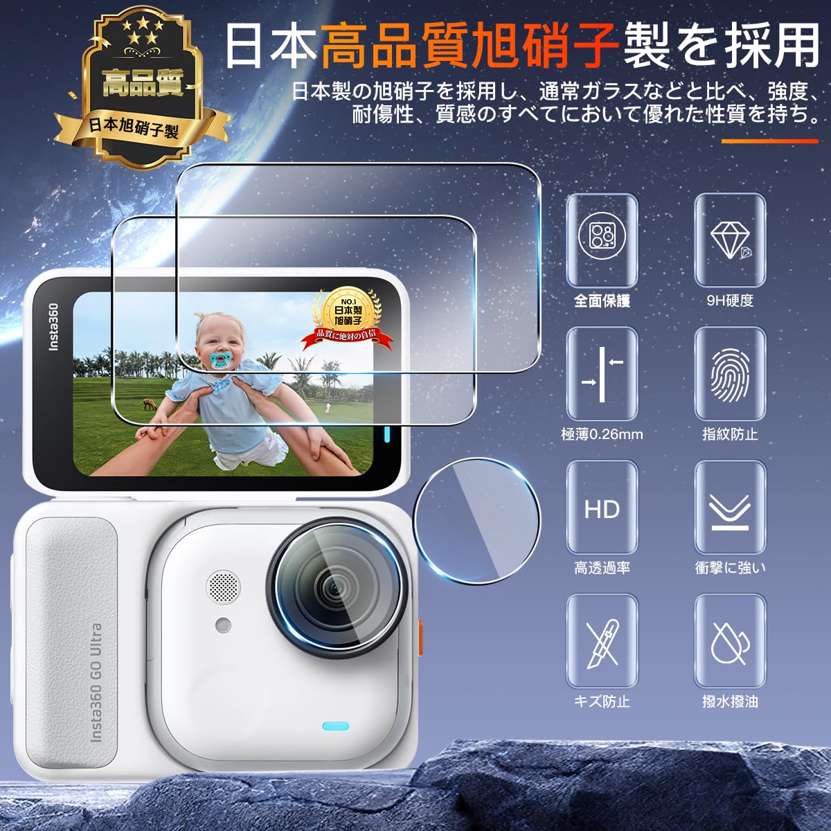 Amazon.co.jp: 【2+2枚セット 日本旭硝子製】用 Insta360 GO