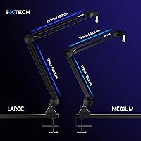 Vista 4 de IXTECH Soporte de brazo para micrófono, soporte de micrófono ajustable resistente con bridas para cables, soporte de brazo de montaje en escritorio