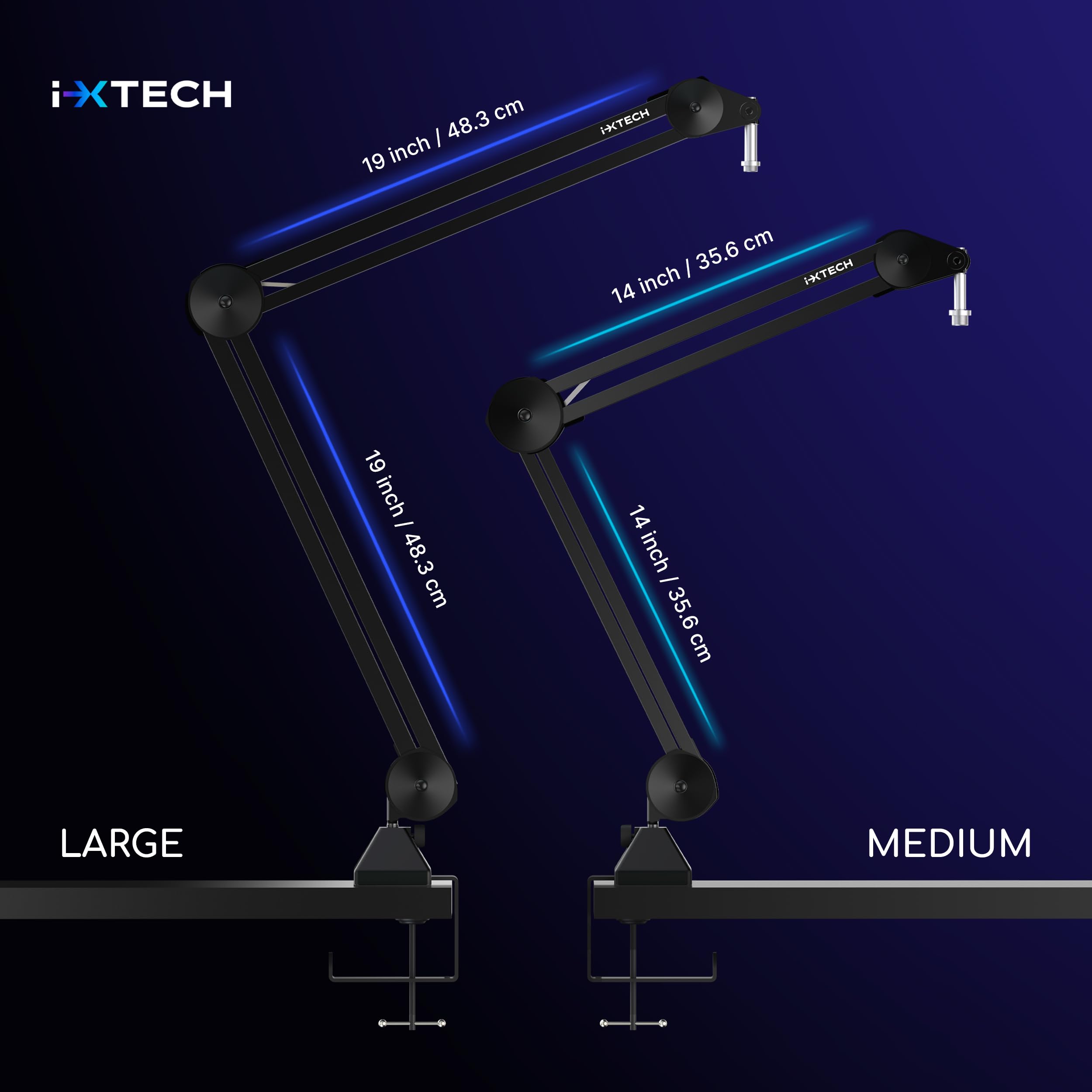 IXTECH Microphone Boom Arm Stand, Heavy Duty Adjustable Mic Stand with Cable Ties, Desk Mount Arm Stand for Gaming Streaming Podcasting (LARGE)