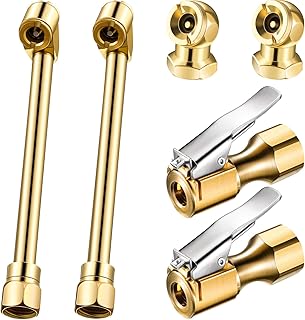 6 Pieces Tire Accessories Set Including Brass Air Chucks Closed Flow Straight Tire Chucks Tire Chuck Lock-on Clips Tire Air Chuck Adapters and Tyre Valve Stems for Bus Car Motorcycle