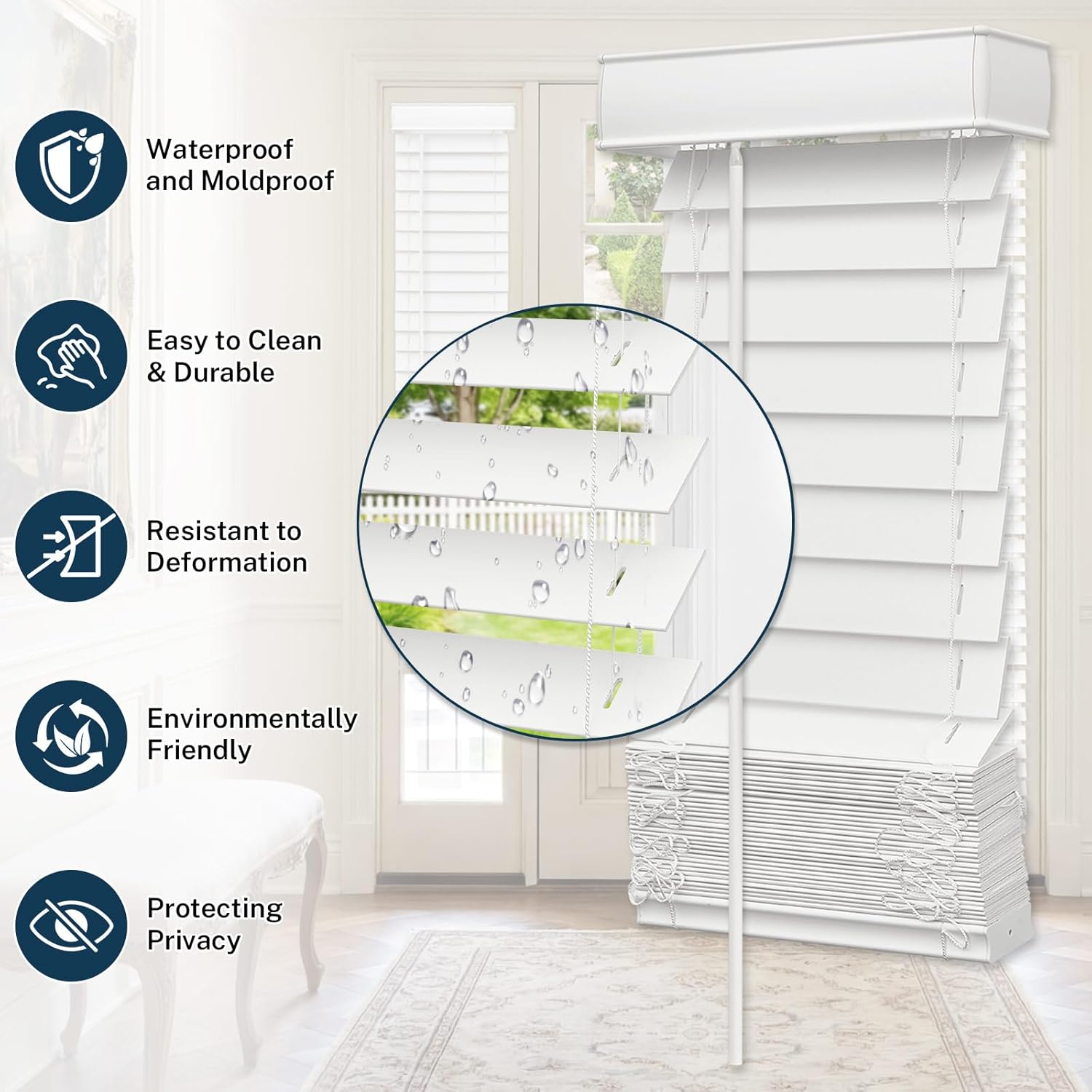 Cordless Sidelight Blinds, 12" x 72" White Faux Wood Horizontal Window Blinds for Front Door, 2" Slats with Adjustable Tilt Wand, Privacy Light Control for Narrow Windows and Entryways, 1 Pack