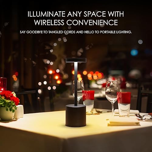 Miniatura 4 de Lámparas de mesa inalámbricas  Luz de mesa LED inalámbrica dorada con atenuación continua de 3 colores por tacto  Elegante lámpara de mesa para