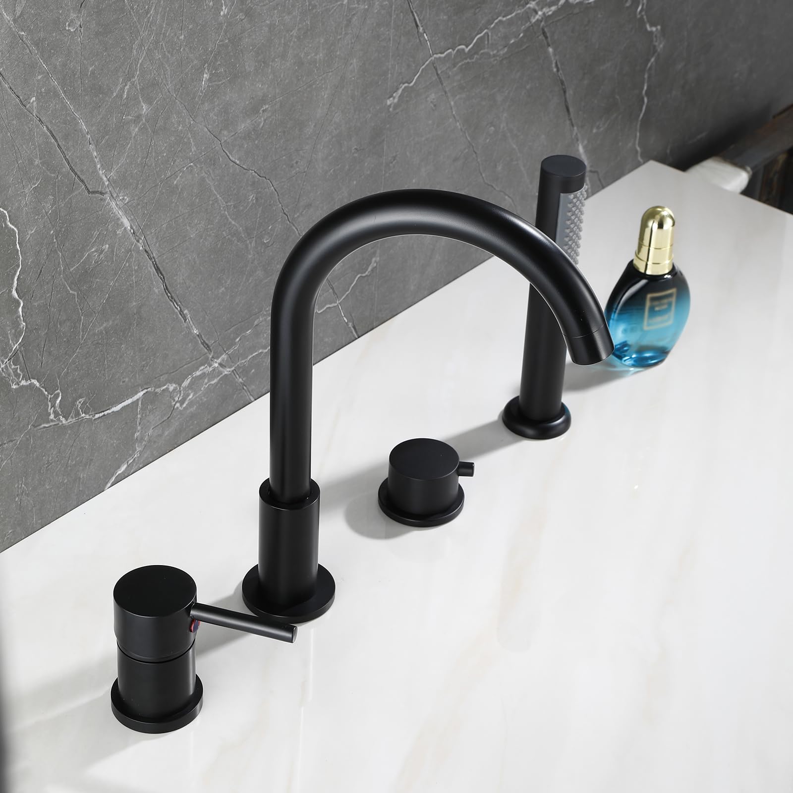 Robinets de bain avec mitigeur de douche 4 trous pour salle de bain noire