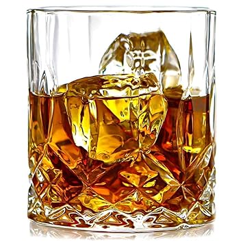 PrimeWorld Opera Crystal Whiskey Glasses Set of 6 pcs- 300 ml Bar Drinking Glass Set- Bourbon, Whisky, Scotch, Cocktails, Cognac, Liquor Vodka,- Old Fashioned Cocktail Tumblers