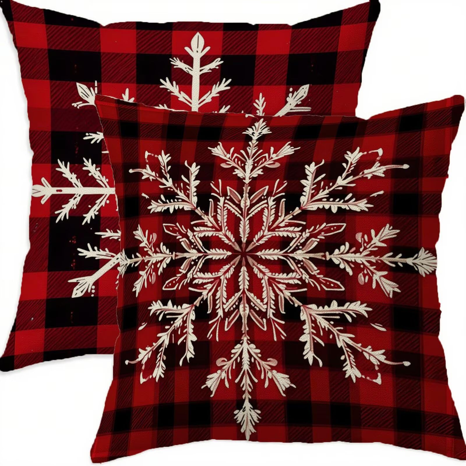 Housse coussin 80x80cm Noël rouge en lin imperméable lot de 2