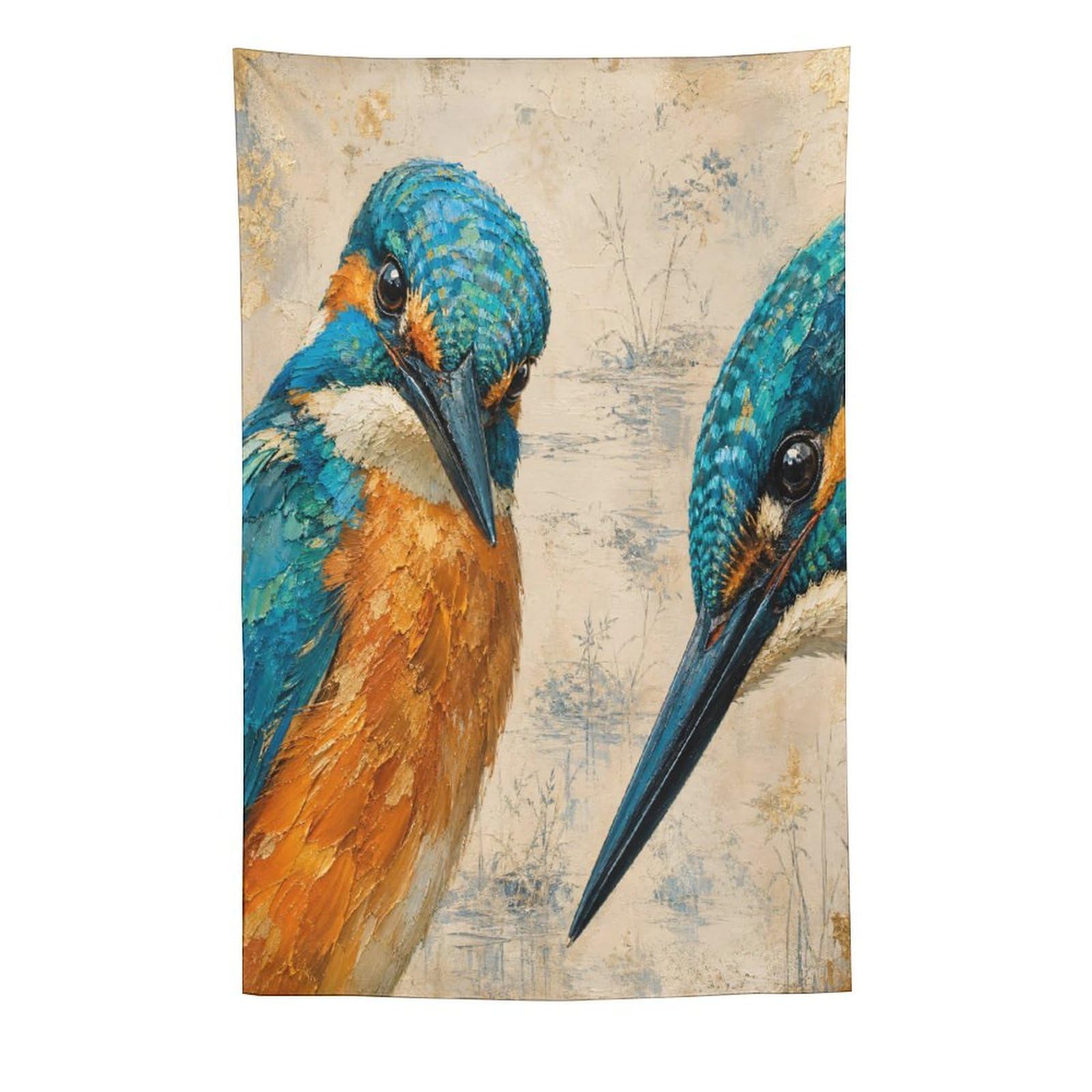 H3B8U2Y5 Kingfisher Bird Pair Wall Tapestry, Realistic Illustration Style