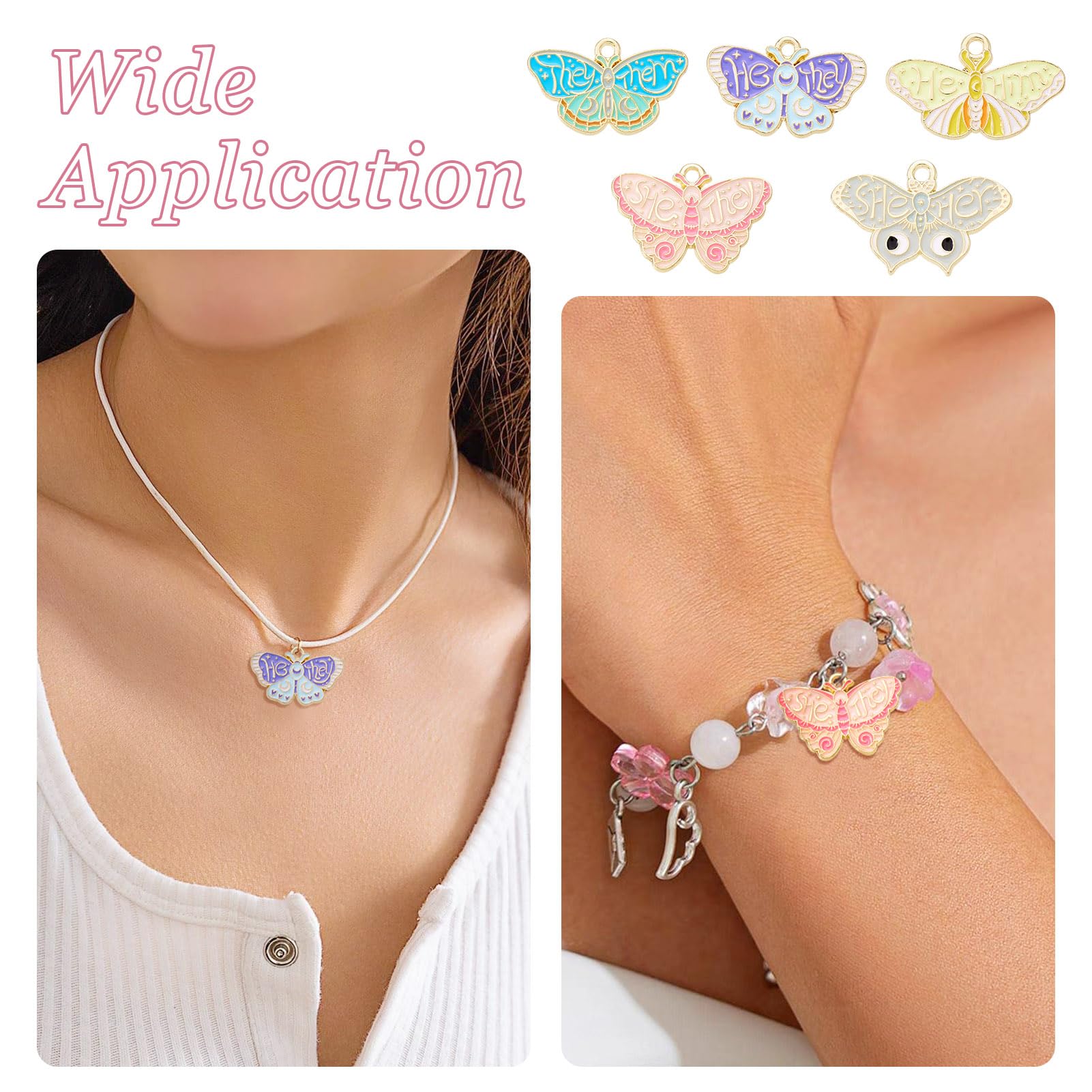 Spritewelry 25Pcs Alloy Enamel Butterfly Charms Golden Enamel Butterfly Charms Gothic Style Alloy Enamel Moths Pendants for DIY Necklace Earrings - Image 3