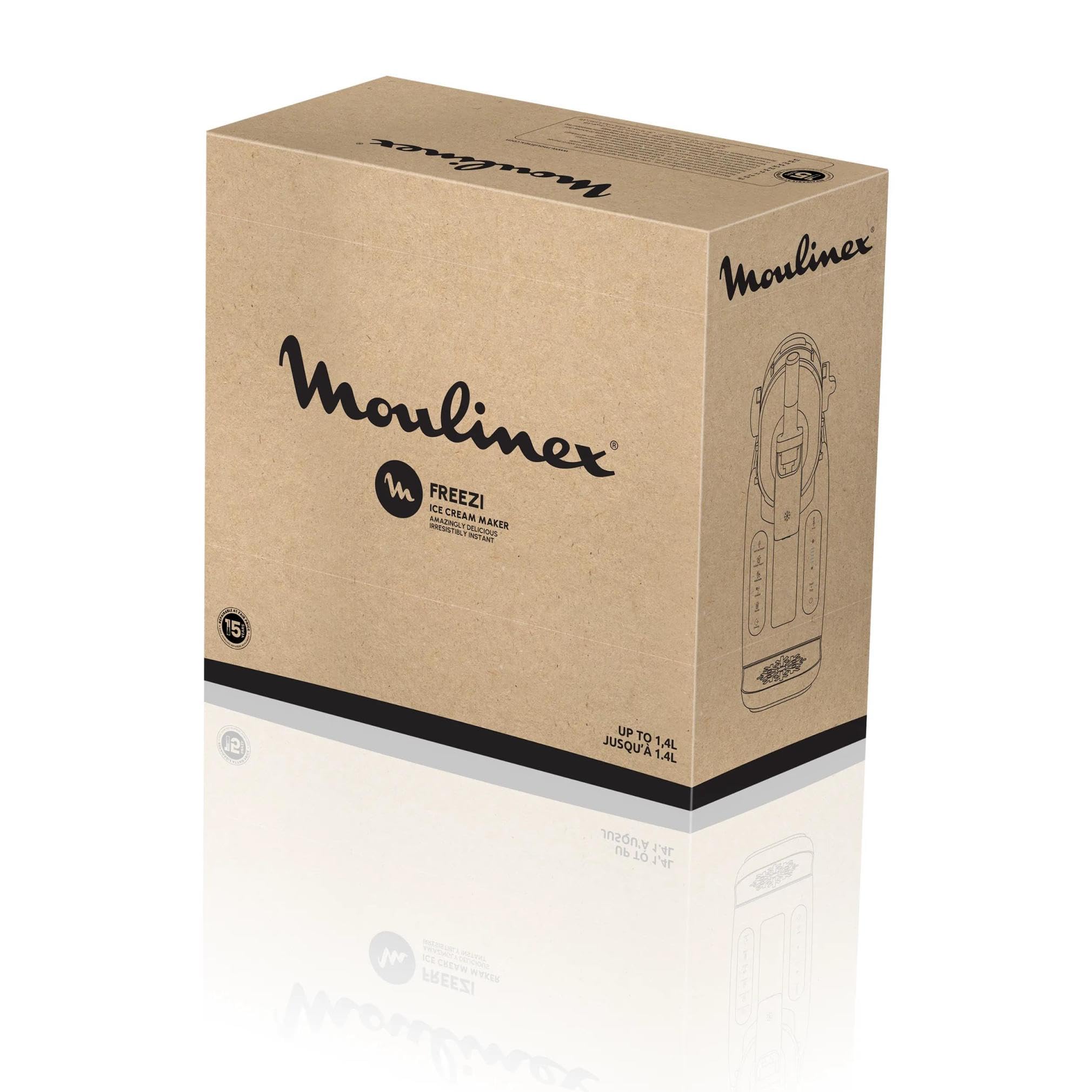 Moulinex Freezi, Machine à glaces et boissons glacées, Instantané, 5 programmes, Glaces à l’italienne, Yaourts glacés, Granités, Milkshakes, Cocktails, Nettoyage automatique, 1,4 L, MJ8024F0