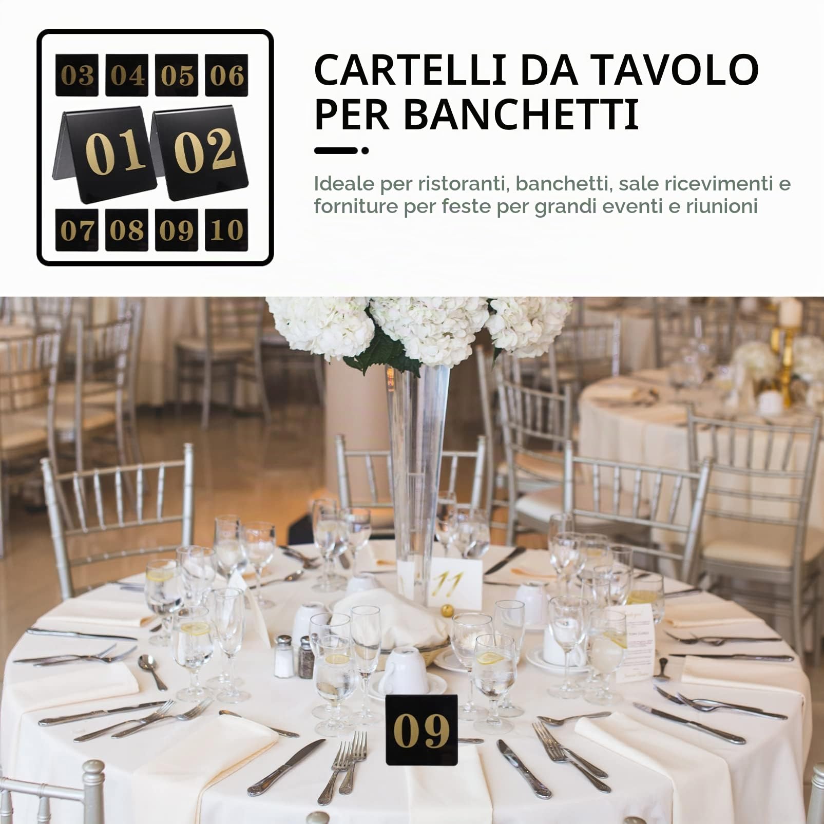 Zerodeko Numeri Da Tavolo Acrilici Neri 10 Pezzi Segnaposti Per Matrimonio Banchetti Ristorante Ricevimenti Doppia Faccia Facile Da Pulire 3.15X3.15X2.76 Pollici
