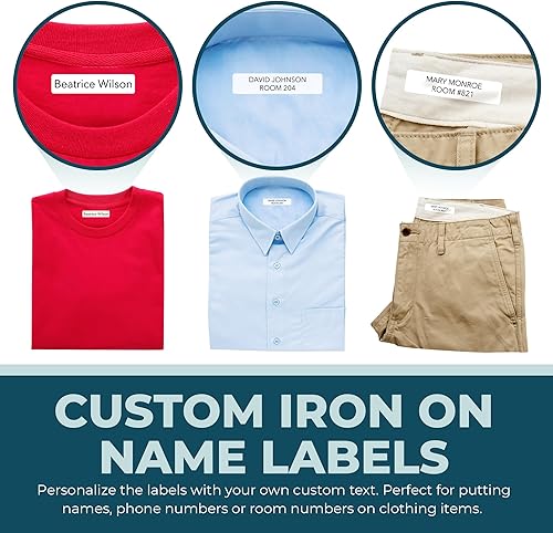Miniatura 2 de Etiquetas de nombre personalizables para planchar (130 etiquetas), etiquetas de nombre lavables personalizadas para la ropa, etiquetas