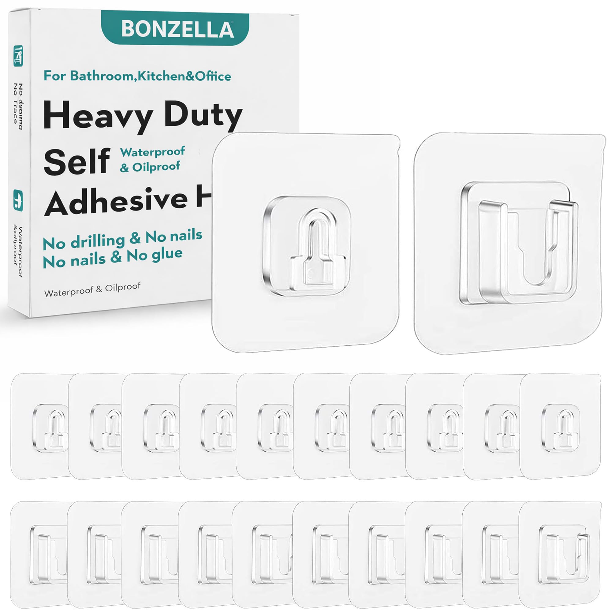BONZELLA Self Adhesive Male Female Wall Hooks, 10 Pairs Transparent Wall Hook Sticker for Kitchen, Bathroom, Home & Office, Double Sided Adhesive Wall Mount Hook for Hanging-image-30