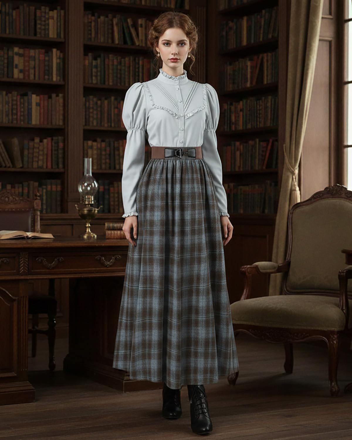 LTAKK Victorian Dress for Women Plaid Edwardian Renaissance Dresses Vintage Tartan Skirt