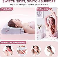 Vista 3 de Almohada ergonómica de espuma de memoria 2 alturas: Medio-bajo, soporte cervical alivia el dolor de espalda de cuello, cubierta antiarrugas
