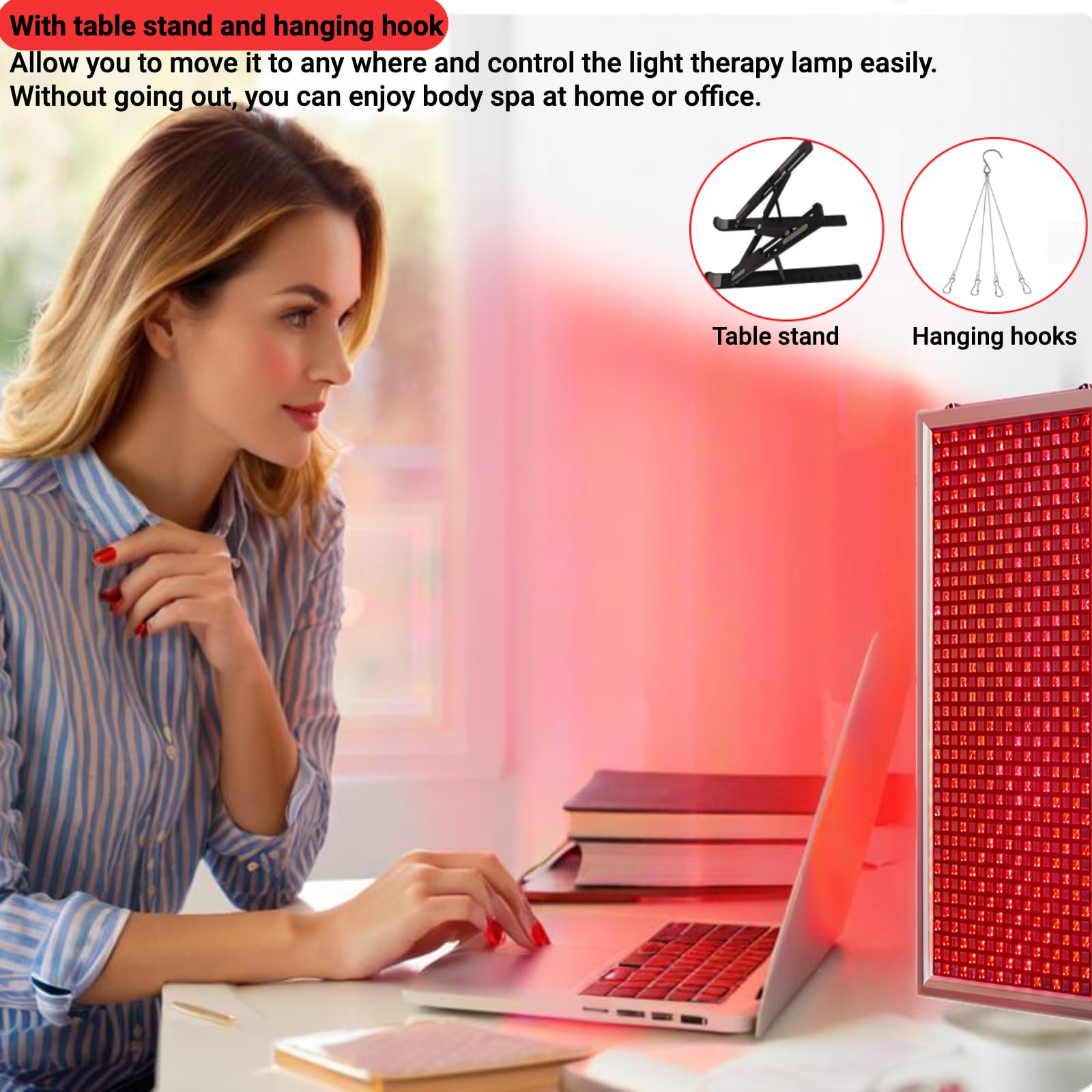 Lampa do terapii światłem czerwonym 660nm/ 850nm Panel światła podczerwonego na całe ciało timerem,5 poziomami jasności i inteligentnym kontrolerem do łagodzenia bólu mięśni ciała,przeciwstarzeniowego