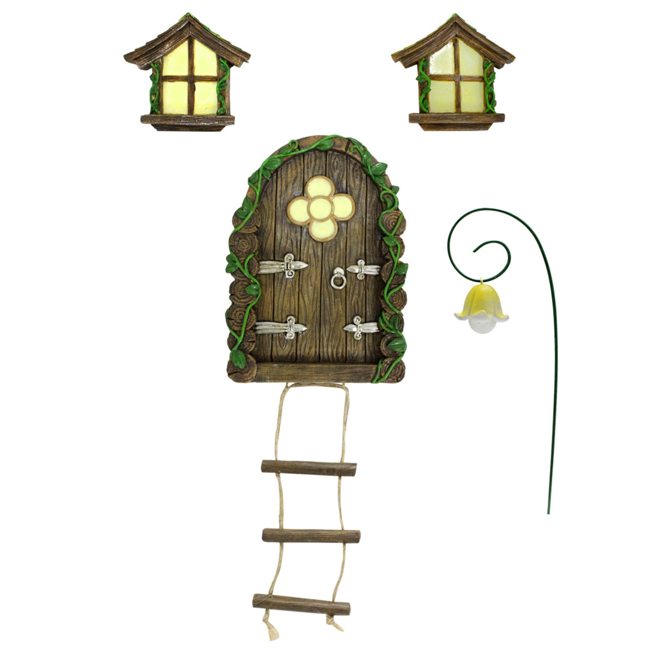 Décoration de jardin féerique avec porte miniature phosphorescente pour arbre