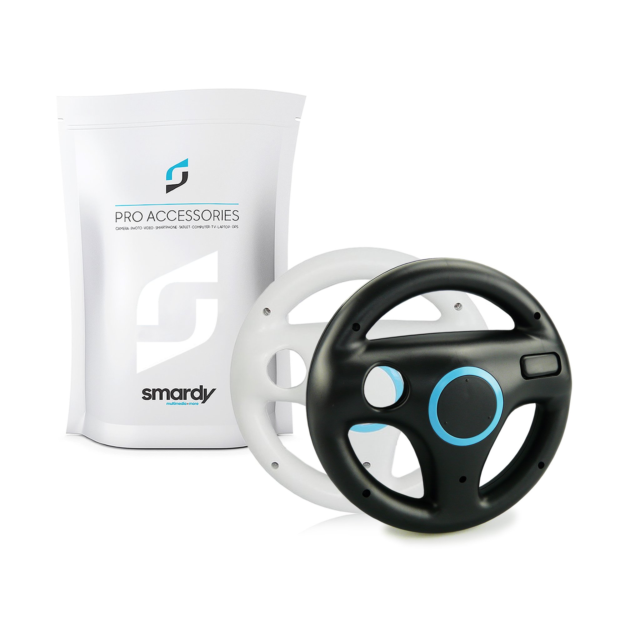 smardy 2x Volant De Course Roue Blanc et Noir Racing Wheel Compatible avec Nintendo Wii U Télécommande Contrôleur pour Mario Kart Game, Jeux de Conduite