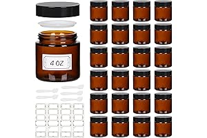 24 Pack 4oz Amber Glass Jars with Lids for Candle Making and Cosmetic Storage