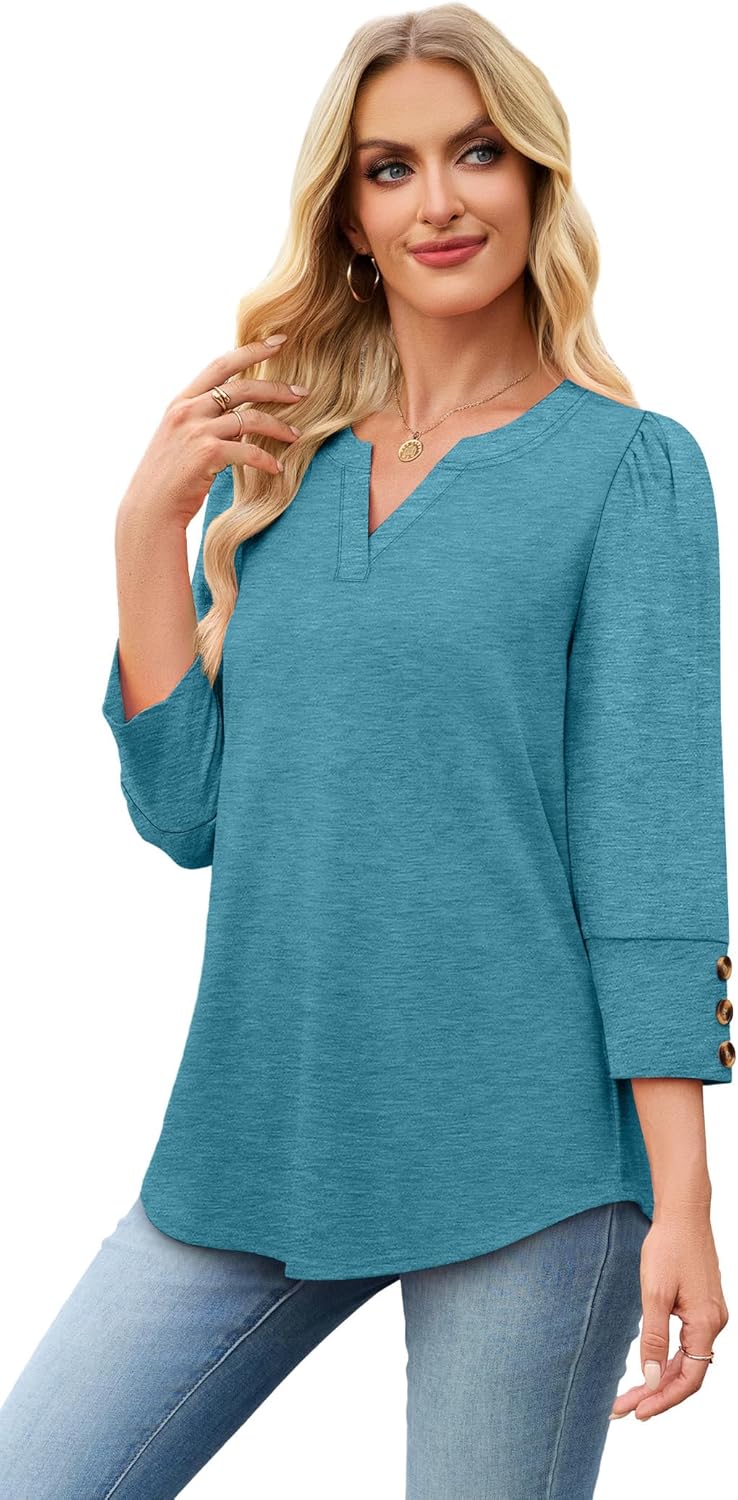 WIHOLL 3/4 Length Sleeve Womens Tops with Button Cuffs Dressy Casual V Neck Summer Outfits Early Fall Fashion Spring Clothes - Image 4