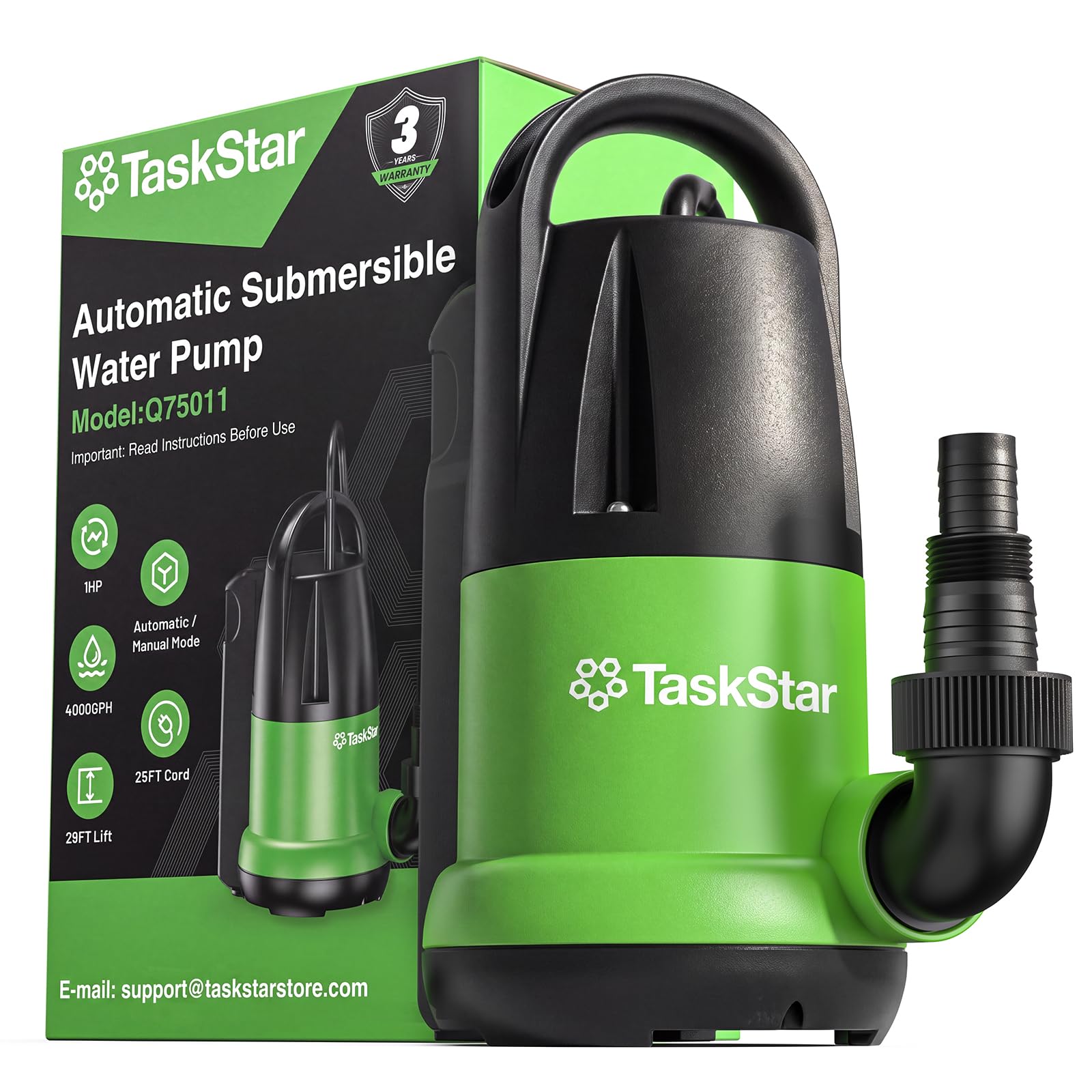 Taskstar 1 HP Submersible Water Pump, Auto/Manual Modes for Pool Draining