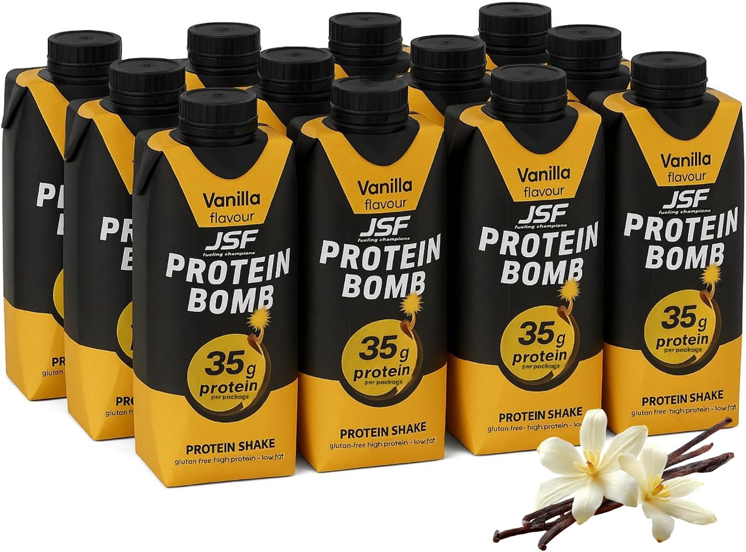 JSF fueling champions 12x Protein Shake 350 ml zestaw – bez dodatku cukru, 35 g białka, napój białkowy – wanilia – bezglutenowy – posiłek do picia, zamiennik posiłku