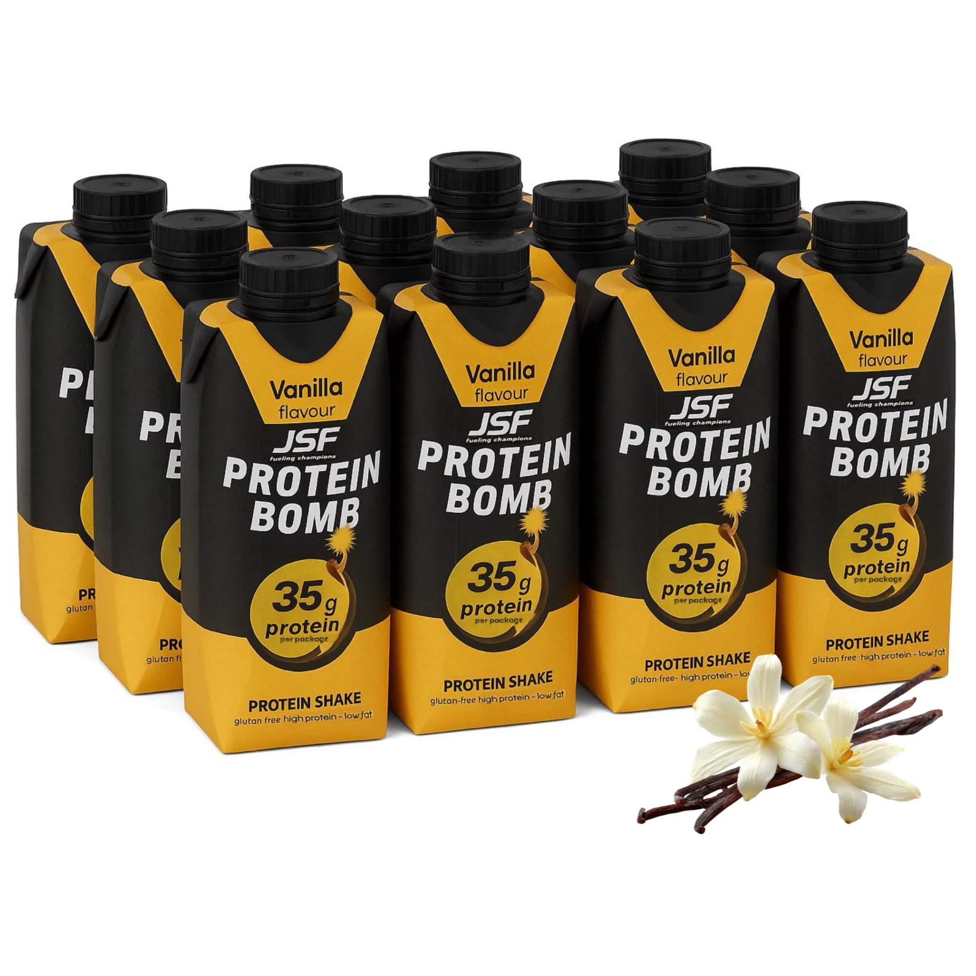 JSF fueling champions 12x Protein Shake 350 ml zestaw – bez dodatku cukru, 35 g białka, napój białkowy – wanilia – bezglutenowy – posiłek do picia, zamiennik posiłku