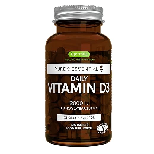 Vitamina D3 2000 UI, 50 μg, 365 compresse fornitura per 1 Anno, Formula Pulita, Integratore per Difese Immunitarie, Ossa, Denti & Muscoli, Colecalciferolo Vitamina D Vegetariana - Igennus