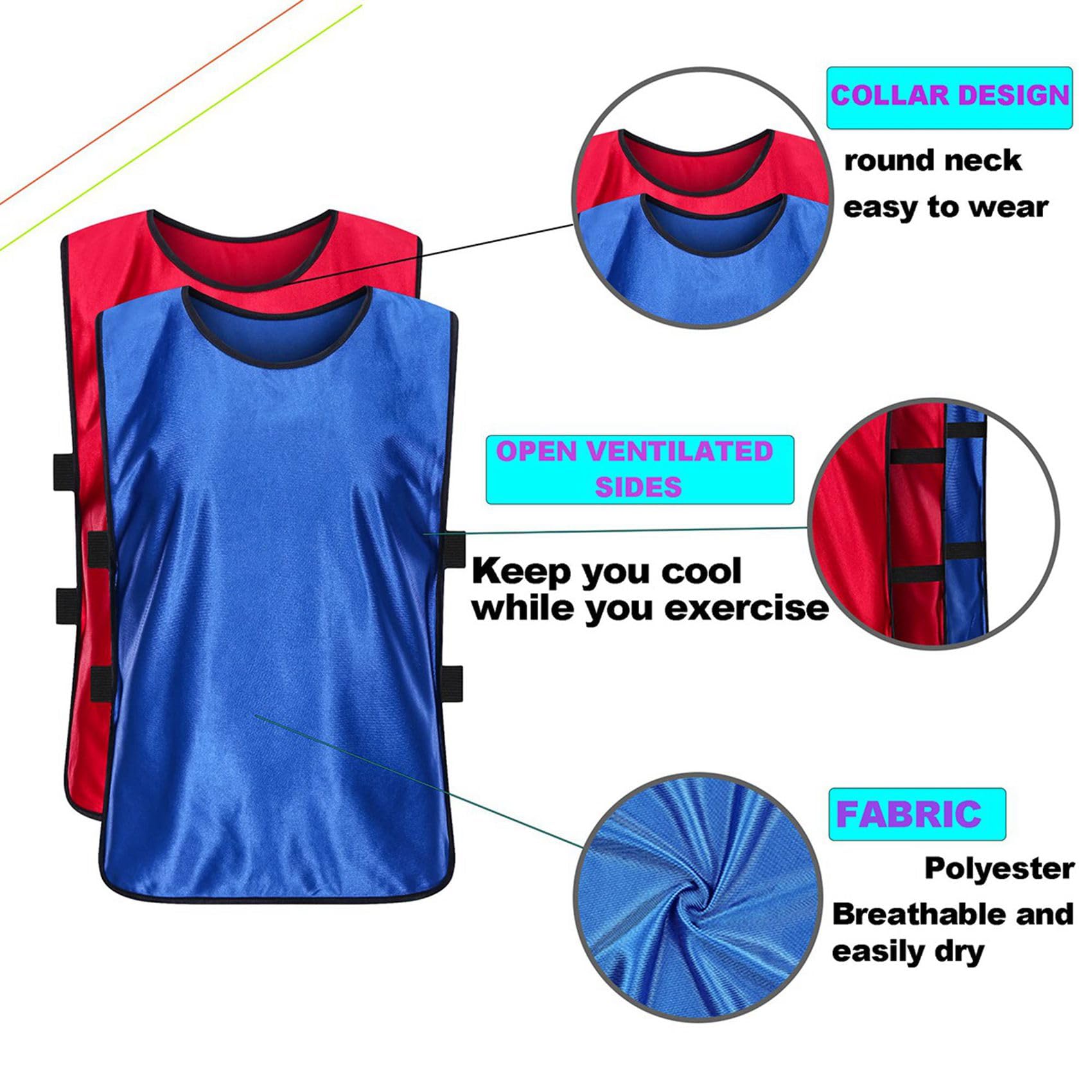Gilets de 24 Dodgeball Enfants pour Aire de Jeux Rouge et Bleu