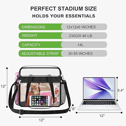 Miniatura 3 de Bolsa de mano transparente Oraben aprobada por el estadio 12 x 6 x 12 Bolsa de estadio para trabajo, deportes, juegos, gimnasio