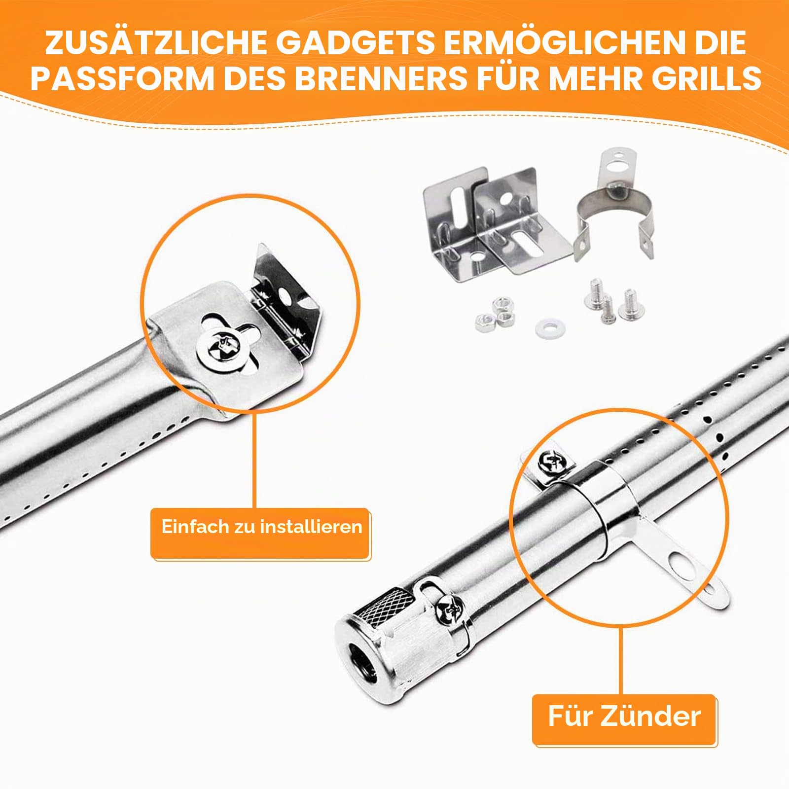 GFTIME Universal Gas Grill Ersatz Edelstahl Brenner, Brennerabdeckung für Enders, Taino, ProfiCook, Campingaz, Charbroil, Landmann, Tepro, Mr Gardener, Rösle Vision G3, Barbecook