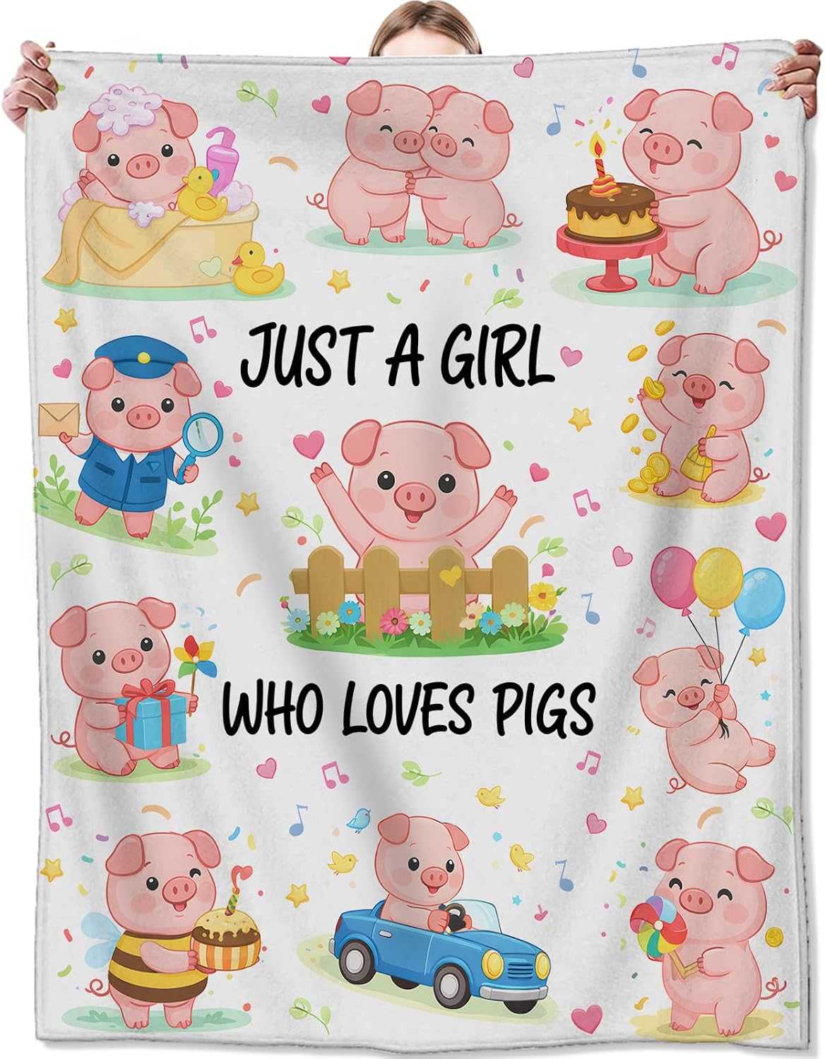 Cute Pig Flannel Blanket, Soft Cozy Throw with Adorable Farm Animal, Lightweight Blankets for All Seasons, Cartoon Playful Home Sofa Bed Decor and Gifts for Women Kids Girls, 50x60 Inch